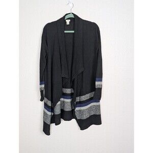 Halogen 100%‎ cashmere long line open cardigan Sweater black striped women S 223